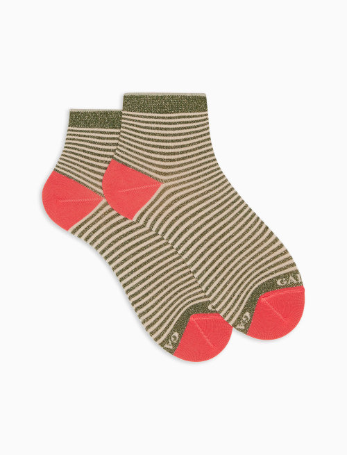 Women's super short cotton and lurex socks with Windsor stripes, moss green - Windsor | Gallo 1927 - Official Online Shop