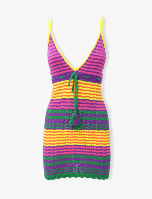 Women's purple cotton mini dress with different-size stripes - past season 65 | Gallo 1927 - Official Online Shop