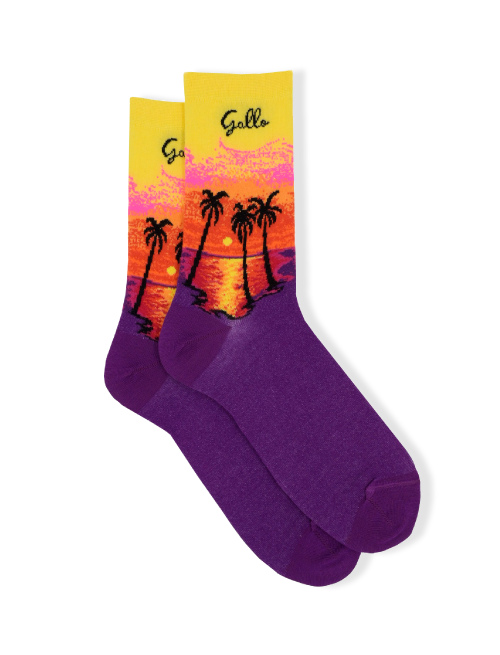 Women's short light cotton socks with sunset motif, violet - Socks | Gallo 1927 - Official Online Shop