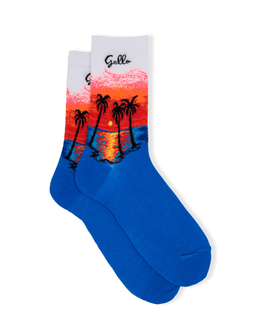 Women's short light cotton socks with sunset motif, periwinkle - Socks | Gallo 1927 - Official Online Shop