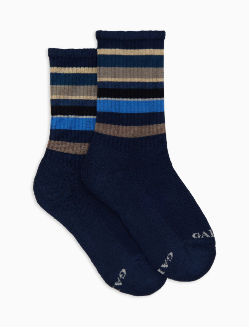Kids' short socks in blue cotton terry cloth with multicoloured stripes - Black Friday Kids | Gallo 1927 - Official Online Shop