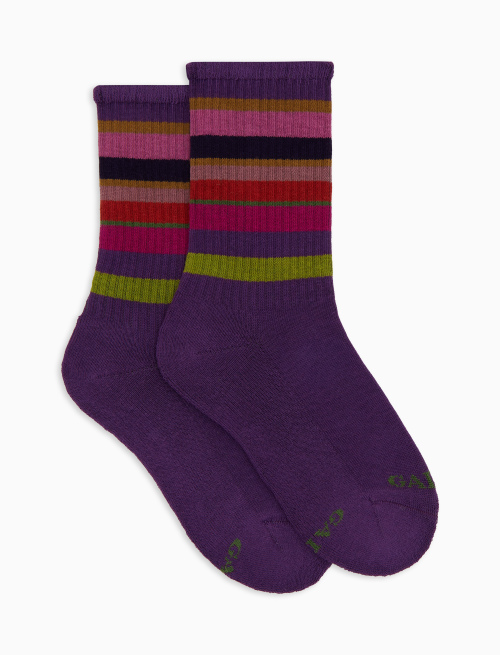 Kids' short socks in purple cotton terry cloth with multicoloured stripes - Black Friday Kids | Gallo 1927 - Official Online Shop