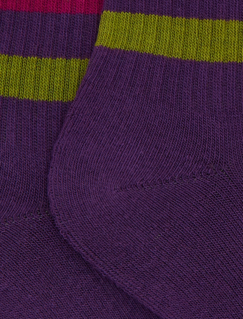Kids' short socks in purple cotton terry cloth with multicoloured stripes - Black Friday Kids | Gallo 1927 - Official Online Shop