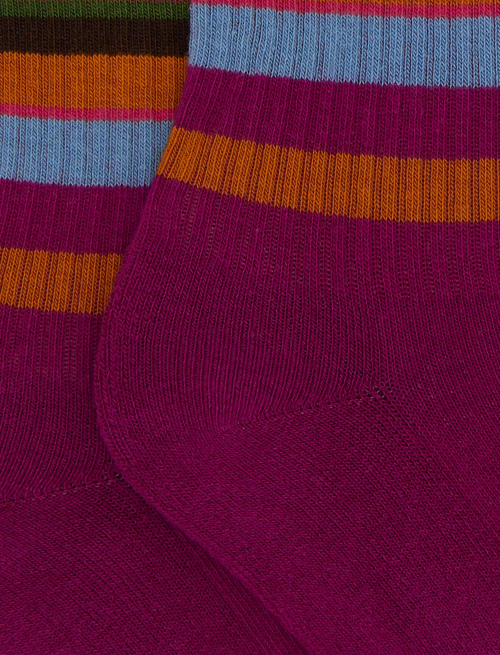 Kids' short socks in fuchsia cotton terry cloth with multicoloured stripes - Black Friday Kids | Gallo 1927 - Official Online Shop
