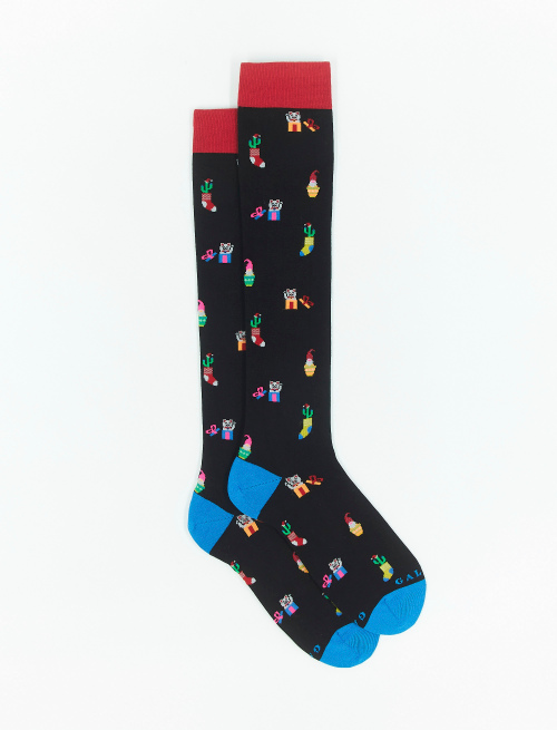 Men's long coal grey light cotton socks with Christmas motif | Gallo 1927 - Official Online Shop