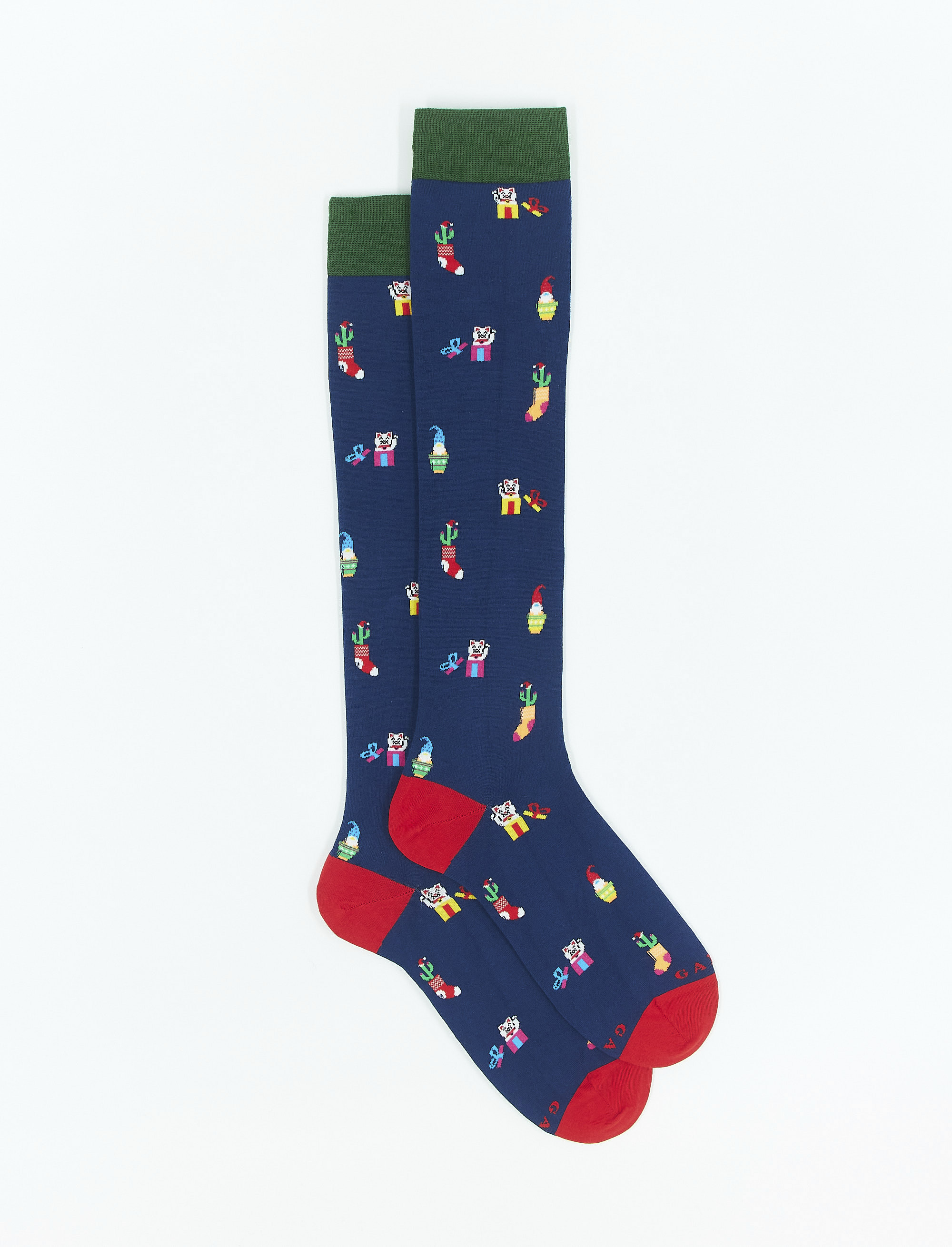 Women's long English blue light cotton socks with Christmas motif | Gallo 1927 - Official Online Shop