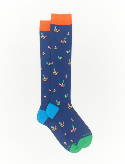 Men's long English blue light cotton socks with mushroom motif - Man | Gallo 1927 - Official Online Shop