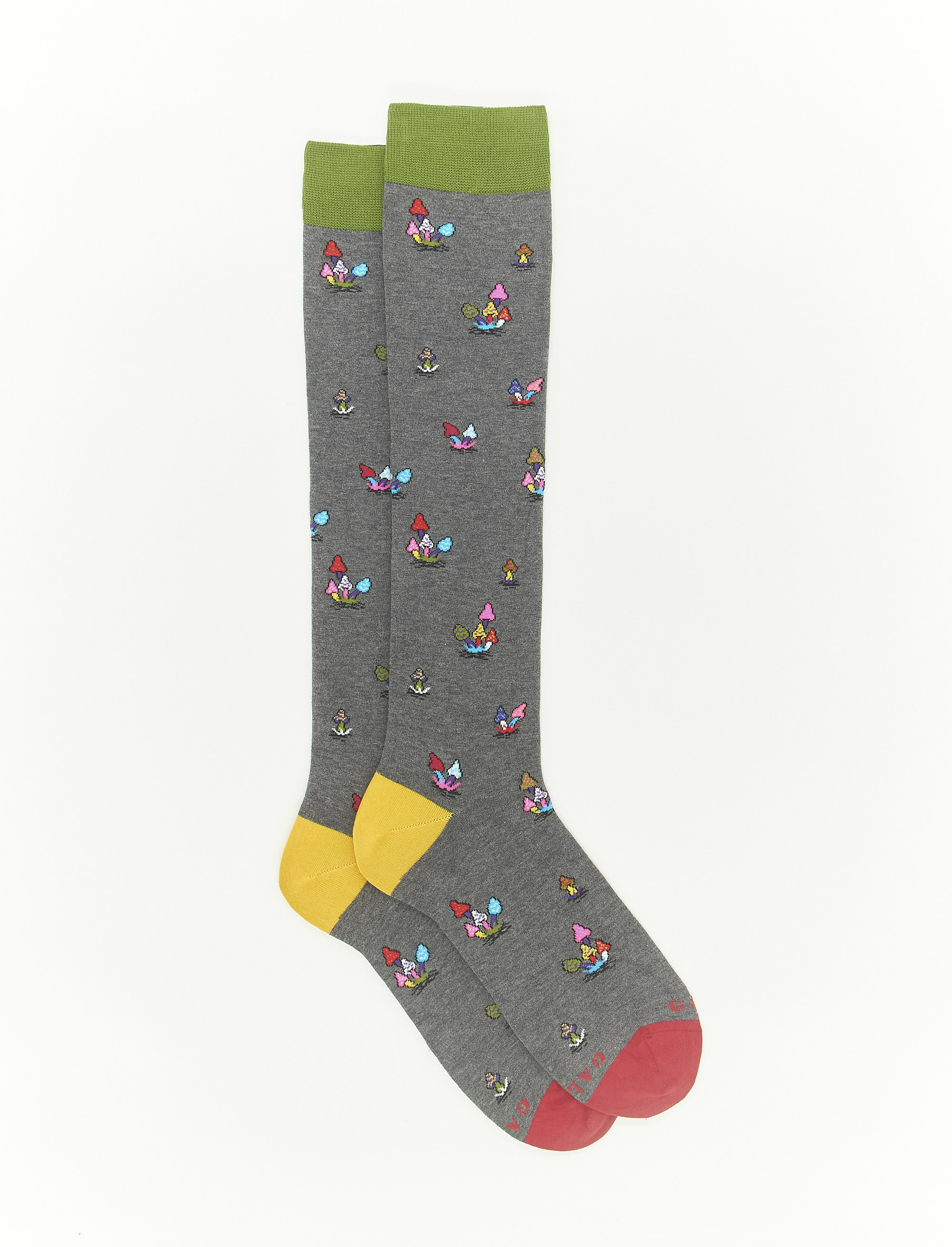 Women's long iron grey light cotton socks with mushroom motif - The FW Edition | Gallo 1927 - Official Online Shop