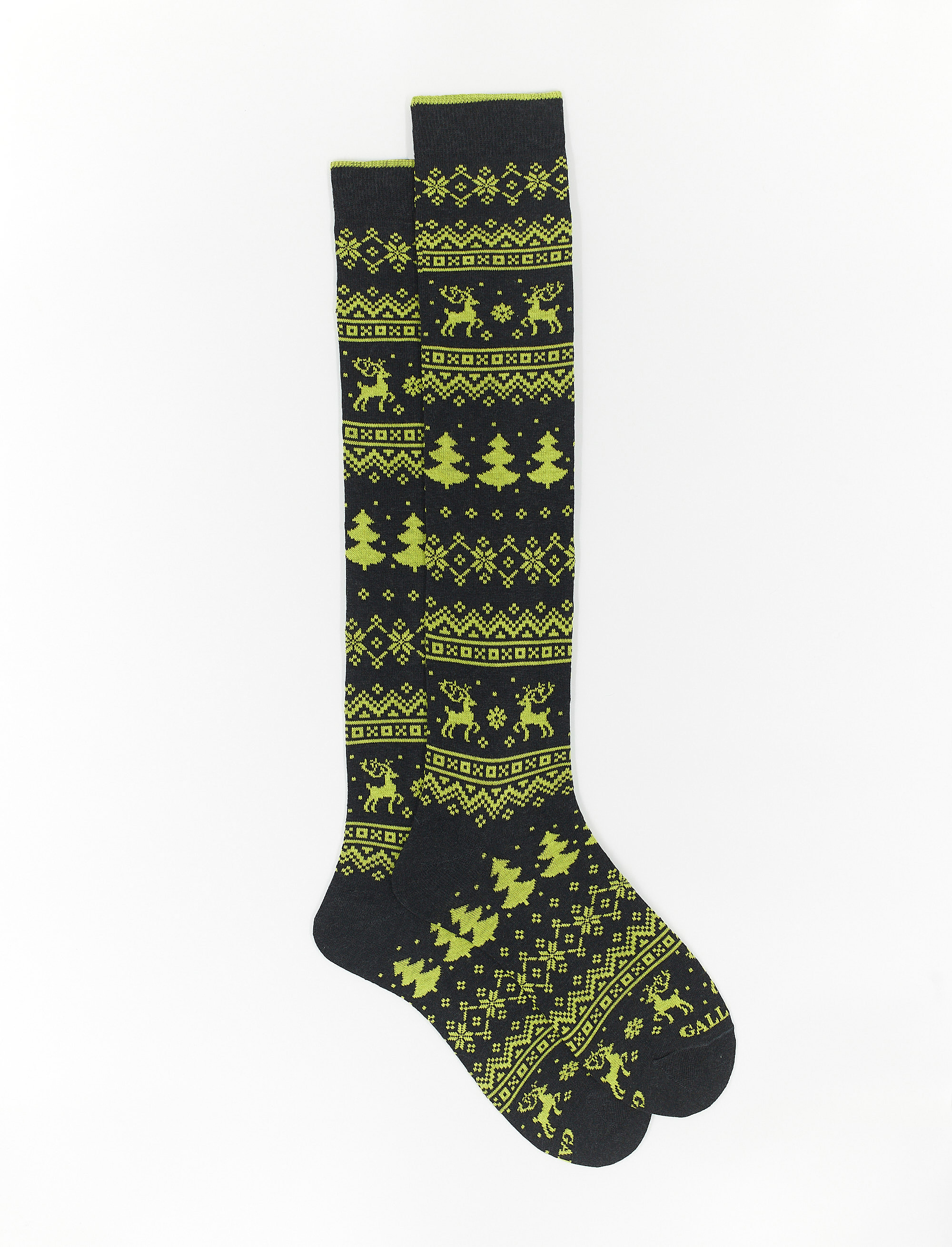 Women's long charcoal grey cotton socks with decorative Christmas motif - Long | Gallo 1927 - Official Online Shop