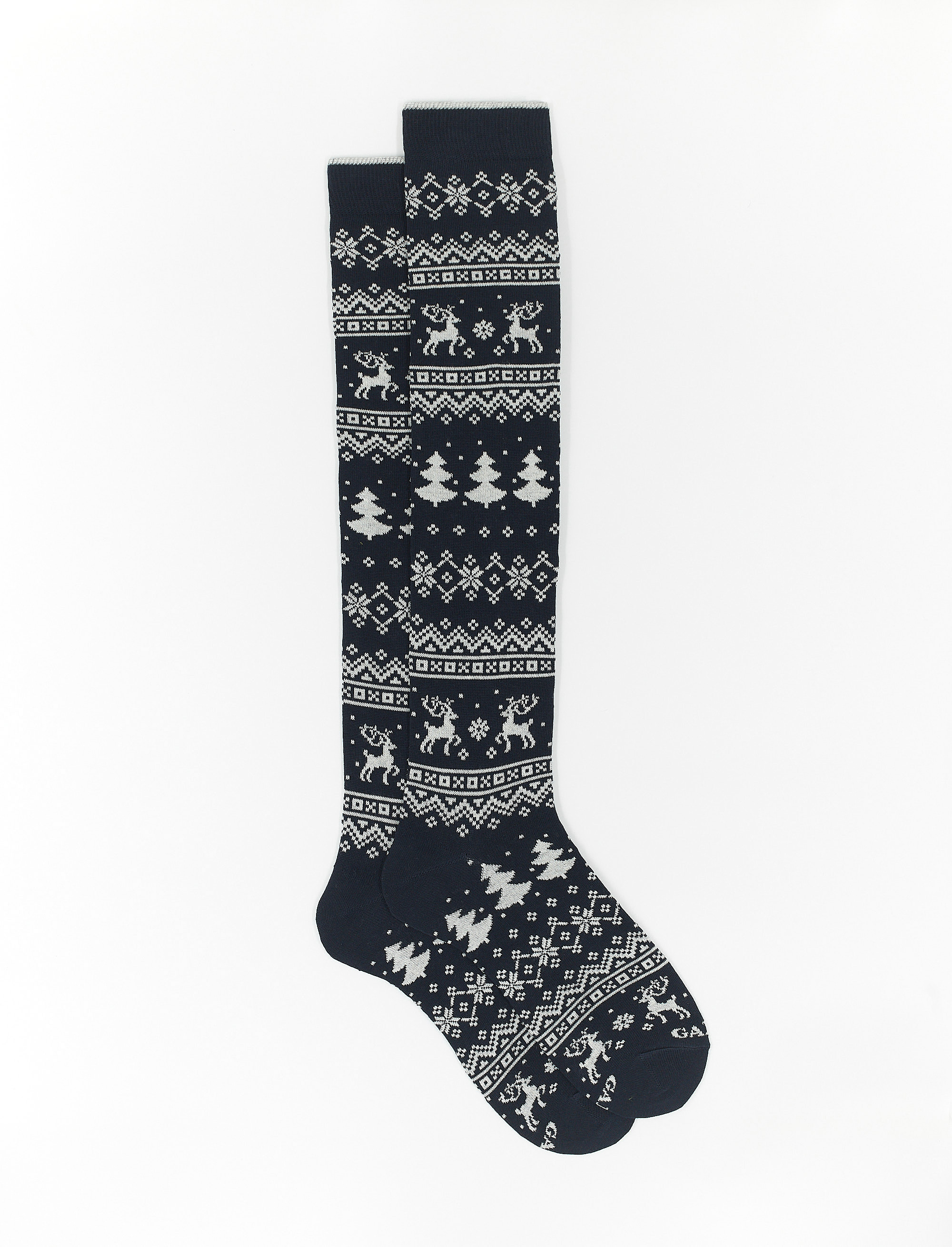 Women's long navy blue cotton socks with decorative Christmas motif - Long | Gallo 1927 - Official Online Shop