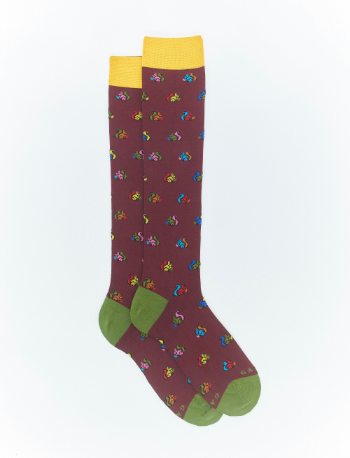 Men's long berry light cotton socks with squirrel motif - Man | Gallo 1927 - Official Online Shop