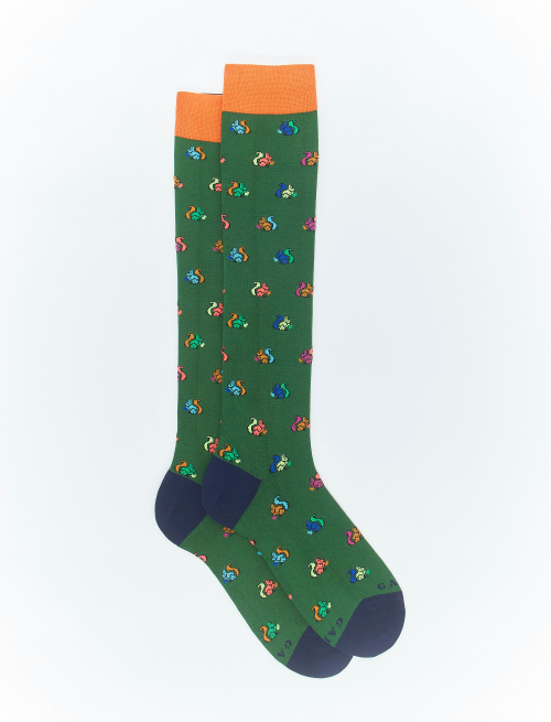 Men's long billiard green light cotton socks with squirrel motif - Man | Gallo 1927 - Official Online Shop