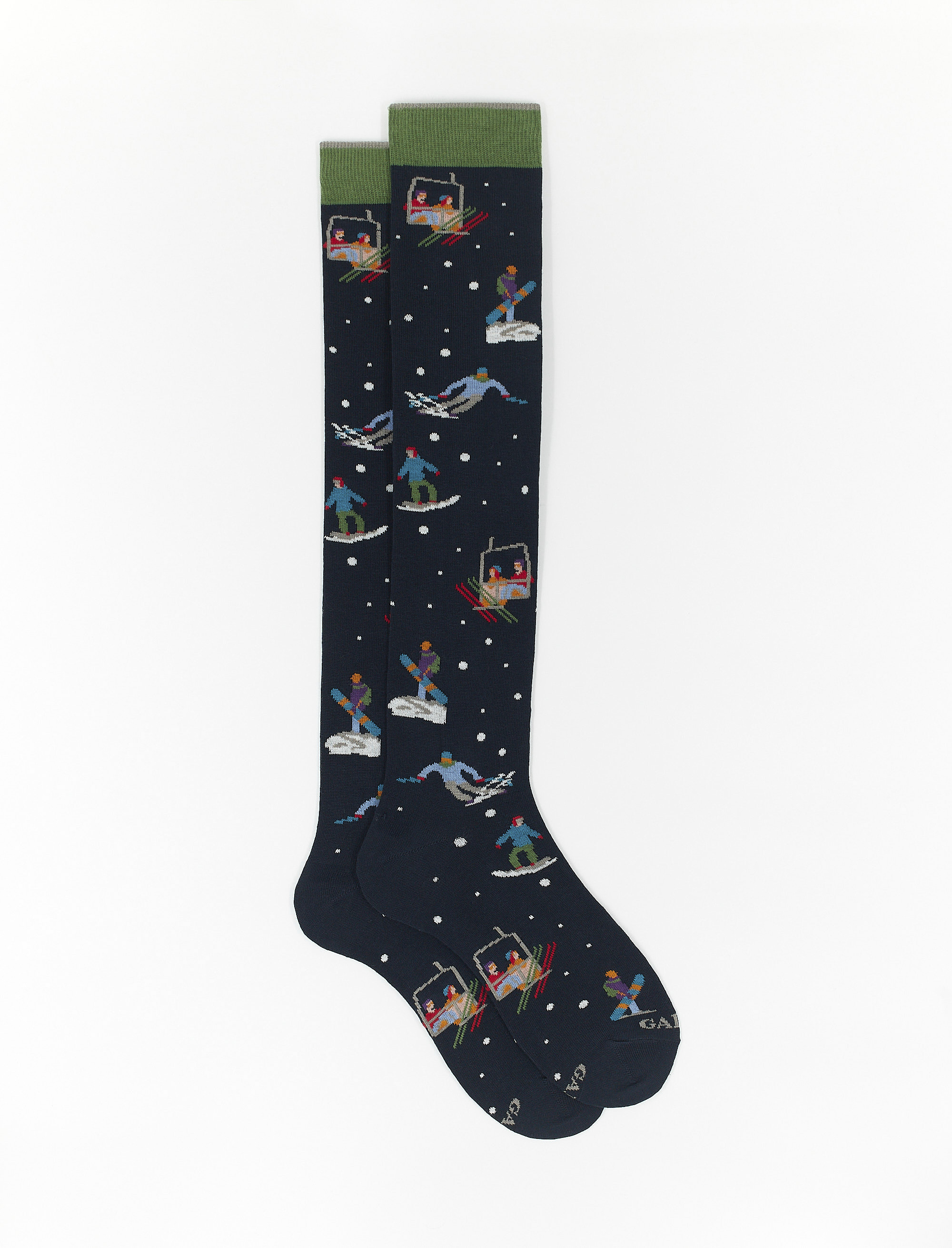 Women's long navy blue cotton socks with skier motif - The FW Edition | Gallo 1927 - Official Online Shop