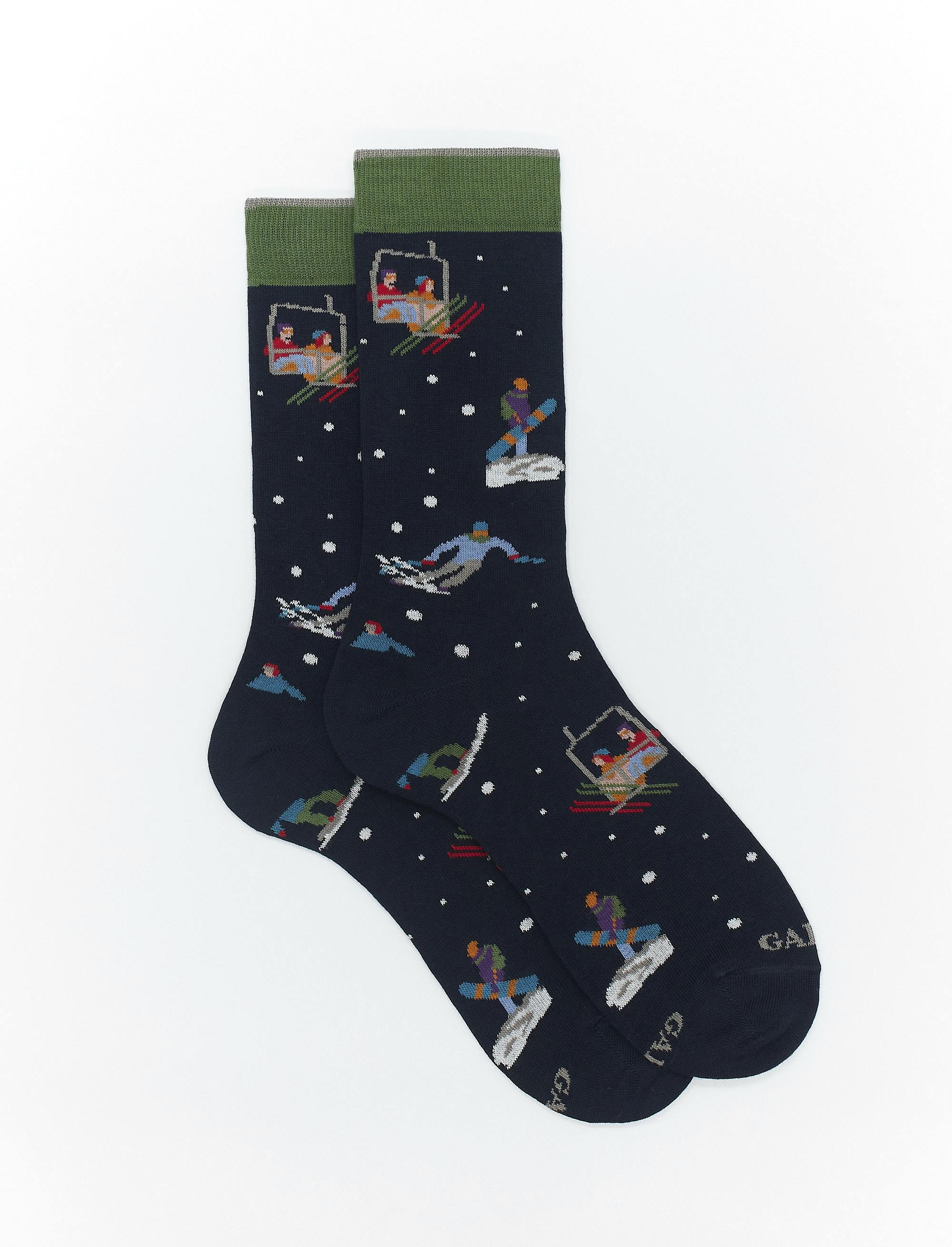 Women's short navy blue cotton socks with skier motif - The FW Edition | Gallo 1927 - Official Online Shop