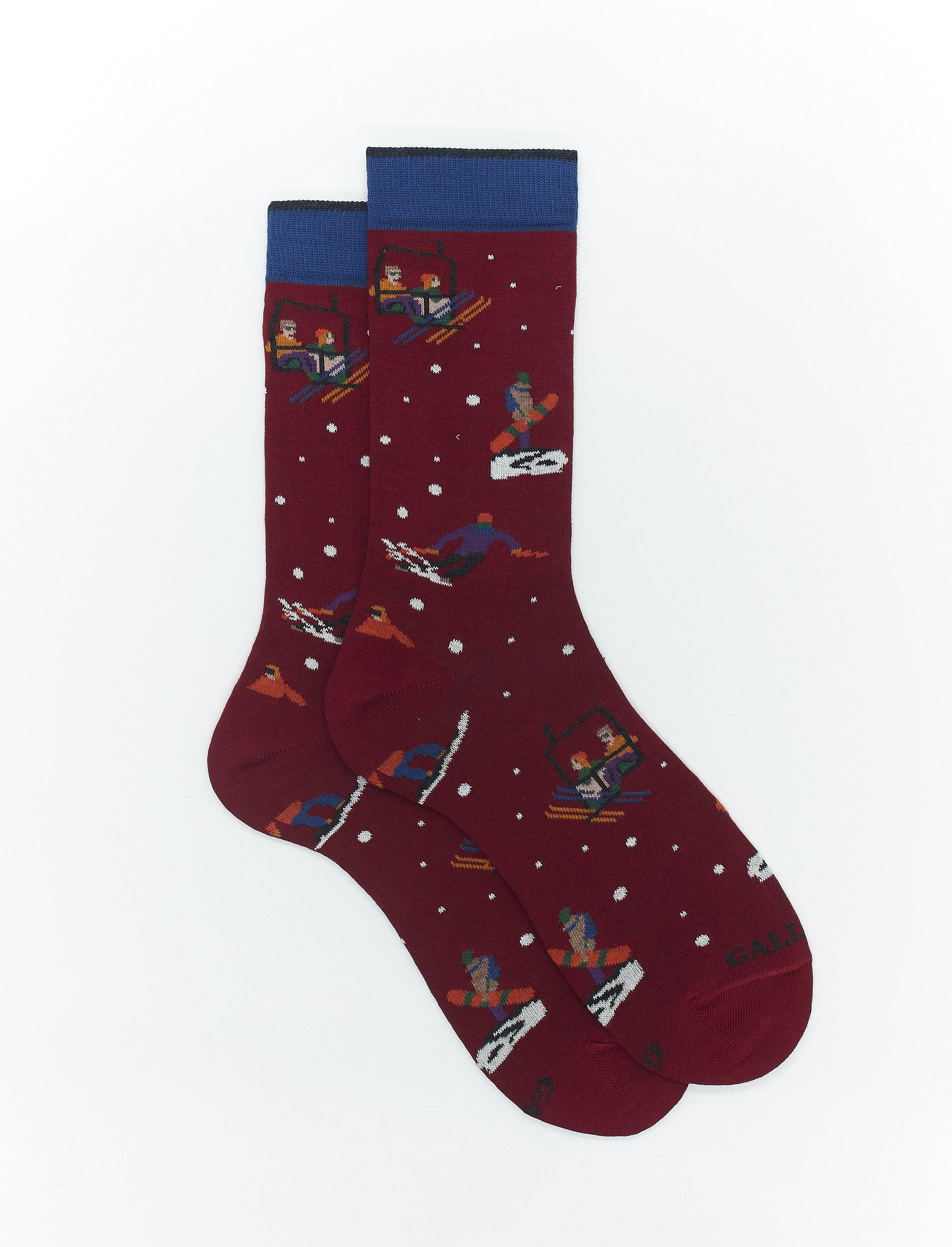 Women's short amaranth cotton socks with skier motif - The FW Edition | Gallo 1927 - Official Online Shop