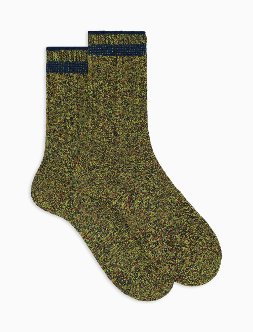Unisex short plain green cotton socks with diamond detail - Green | Gallo 1927 - Official Online Shop