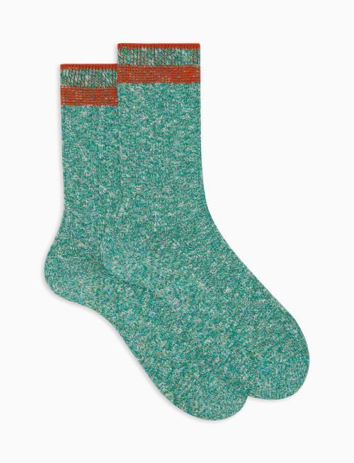 Unisex short plain green cotton socks with diamond stitching - Woman | Gallo 1927 - Official Online Shop