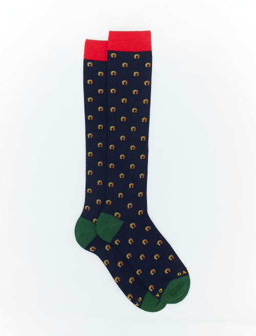 Men's long ocean blue light cotton socks with horseshoe motif - The FW Edition | Gallo 1927 - Official Online Shop