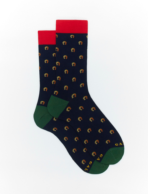 Men's short ocean blue light cotton socks with horseshoe motif - Short | Gallo 1927 - Official Online Shop