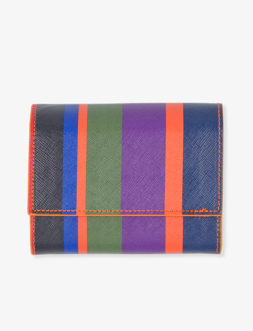Women's royal blue leather wallet with multicoloured stripes and plain interior - Small Leather goods | Gallo 1927 - Official Online Shop