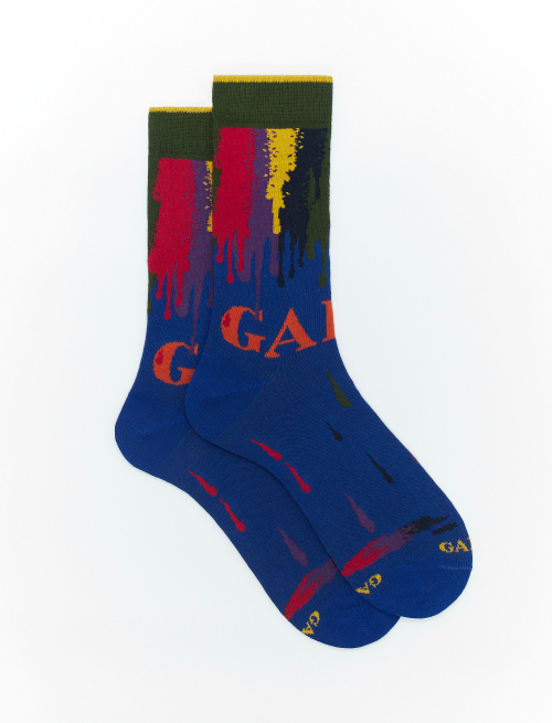 Men's short dark blue cotton socks with paint drip motif - Socks | Gallo 1927 - Official Online Shop