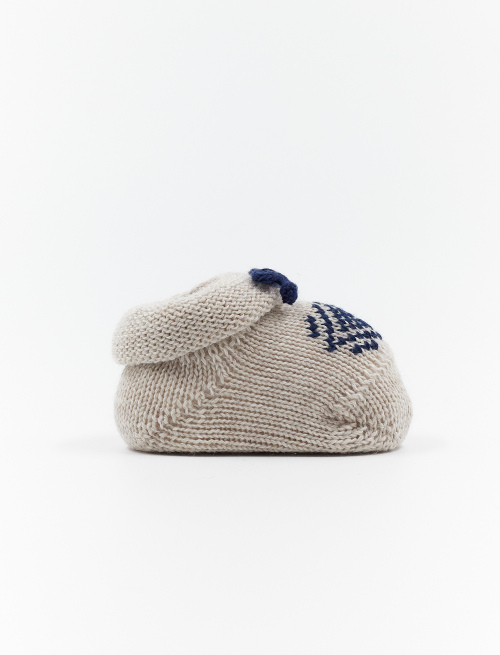 Kids' plain biscuit beige wool booty socks with diamond detail and bow - Booties | Gallo 1927 - Official Online Shop