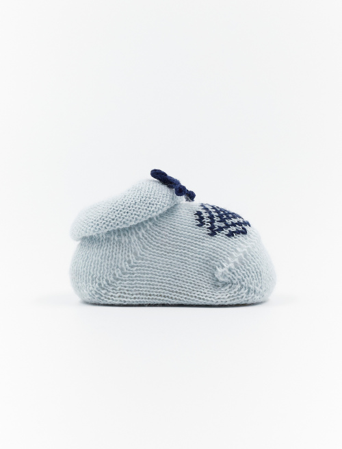 Kids' plain sky blue wool booty socks with diamond detail and bow - Booties | Gallo 1927 - Official Online Shop