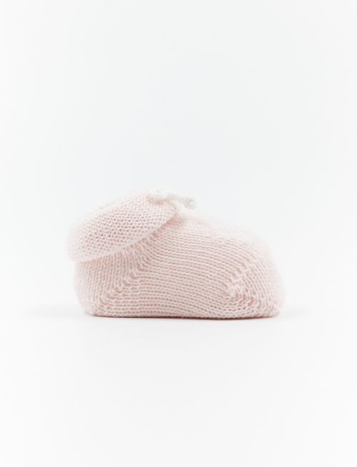 Kids' plain light pink wool booty socks with diamond detail and bow - Booties | Gallo 1927 - Official Online Shop
