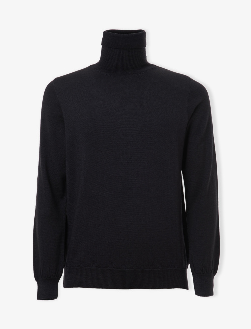Men's plain charcoal grey turtleneck sweater in garment-dyed wool - Clothing | Gallo 1927 - Official Online Shop