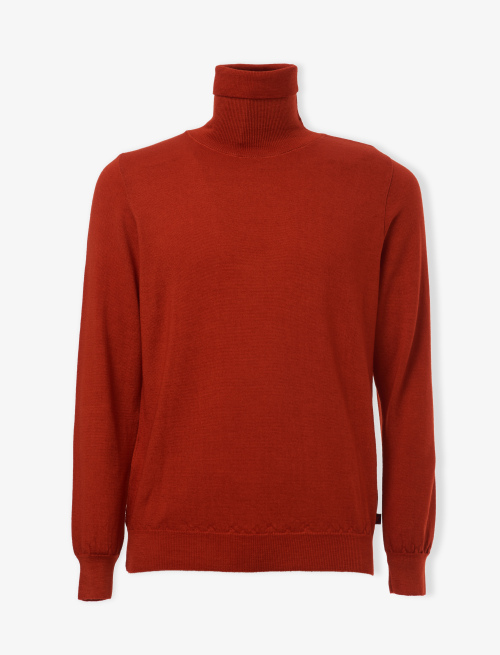 Men's plain paprika turtleneck sweater in garment-dyed wool - Clothing | Gallo 1927 - Official Online Shop