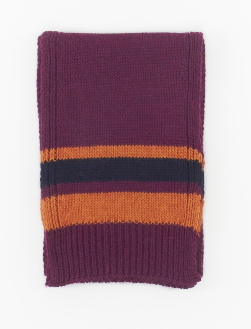 Unisex plum acrylic and wool scarf with multicoloured stripes - Accessories | Gallo 1927 - Official Online Shop