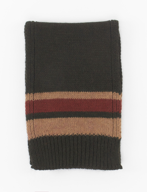 Unisex forest green acrylic and wool scarf with multicoloured stripes - Accessories | Gallo 1927 - Official Online Shop