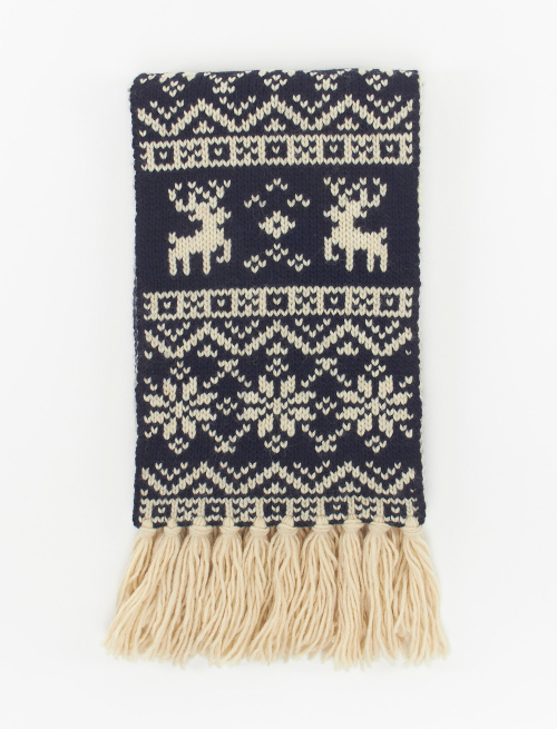 Unisex royal blue acrylic and wool scarf with decorative Christmas motif - Accessories | Gallo 1927 - Official Online Shop