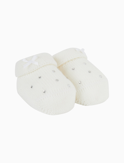 Kids' plain white wool booty socks with rhinestones and bow - Special Selection | Gallo 1927 - Official Online Shop