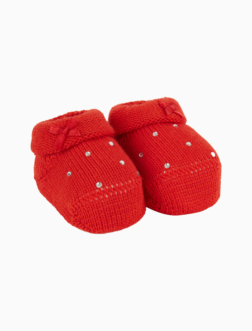 Kids' plain red wool booty socks with rhinestones and bow - Kid | Gallo 1927 - Official Online Shop
