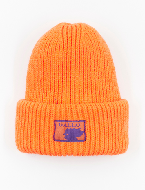 Unisex plain neon orange acrylic beanie with double cuff - Hats | Gallo 1927 - Official Online Shop