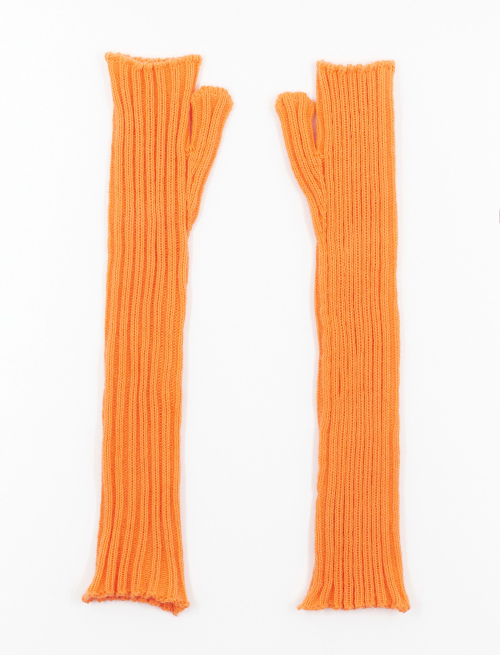 Women's long fingerless plain neon orange acrylic gloves - Gloves | Gallo 1927 - Official Online Shop
