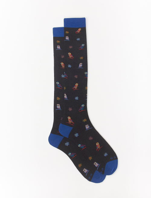 Men's long slate grey light cotton socks with owl motif - The FW Edition | Gallo 1927 - Official Online Shop
