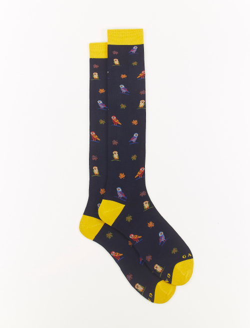 Men's long ocean blue light cotton socks with owl motif - Man | Gallo 1927 - Official Online Shop
