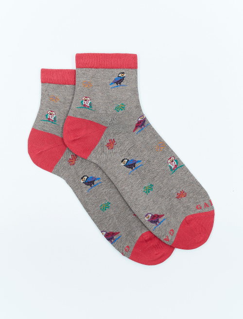 Women's short log brown light cotton socks with owl motif - Super short | Gallo 1927 - Official Online Shop