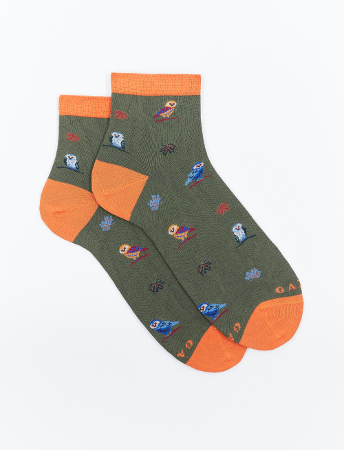 Women's short slate grey light cotton socks with owl motif - Super short | Gallo 1927 - Official Online Shop