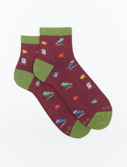 Women's short berry light cotton socks with owl motif - Super short | Gallo 1927 - Official Online Shop