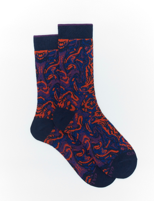 Men's short royal blue cotton socks with marble-effect motif - Socks | Gallo 1927 - Official Online Shop