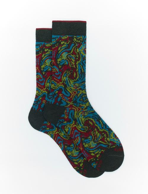 Men's short forest green cotton socks with marble-effect motif - Short | Gallo 1927 - Official Online Shop