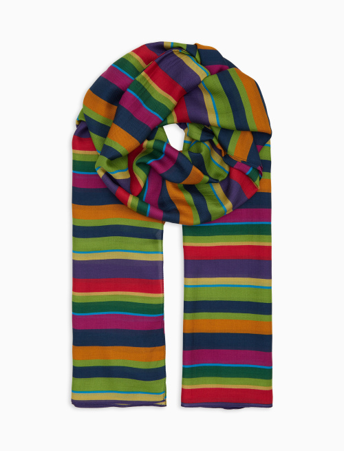 Lightweight blue unisex scarf with multicoloured stripes - Man | Gallo 1927 - Official Online Shop