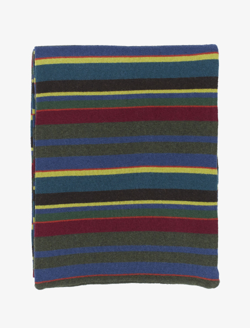 Unisex forest green wool, viscose and cashmere scarf with multicoloured stripes - Accessories | Gallo 1927 - Official Online Shop