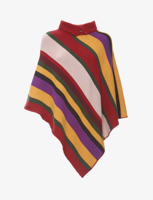 Poncho donna lana, viscosa e cashmere carminio righe multicolor oblique - Lifestyle | Gallo 1927 - Official Online Shop