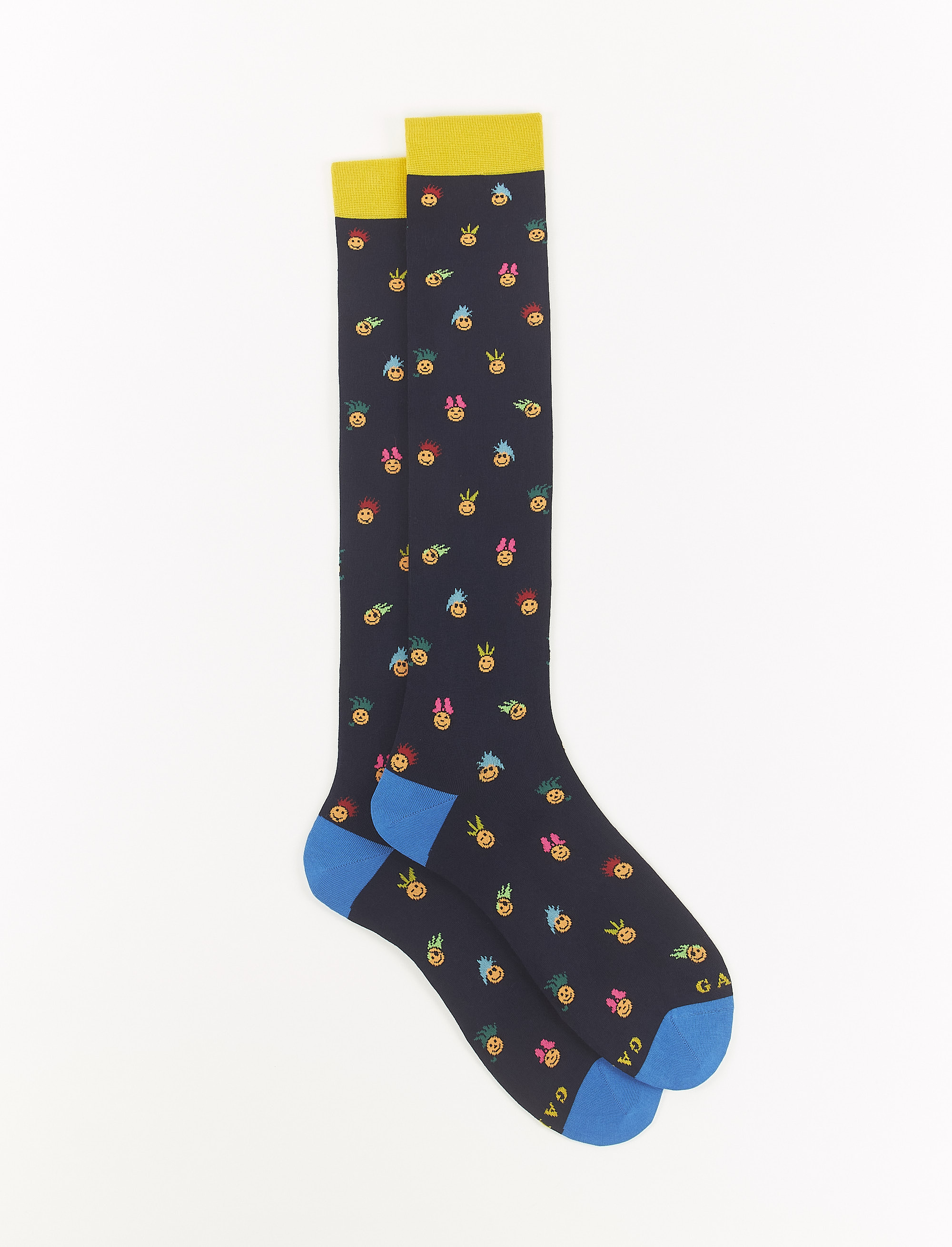 Women's long ocean blue light cotton socks with emoji motif - Woman | Gallo 1927 - Official Online Shop