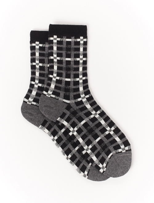 Women's short black cotton socks with lurex tartan motif - Woman | Gallo 1927 - Official Online Shop