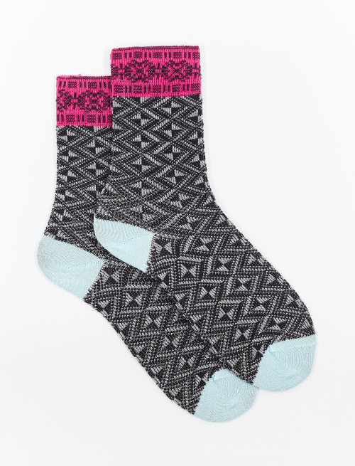 Women's short pyrite cotton and lurex socks with geometric diamond motif - Woman | Gallo 1927 - Official Online Shop